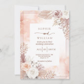 De moderne Golden Light Pink rozen bruiloft Kaart (Voorkant)