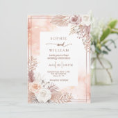 De moderne Golden Light Pink rozen bruiloft Kaart (Staand voorkant)