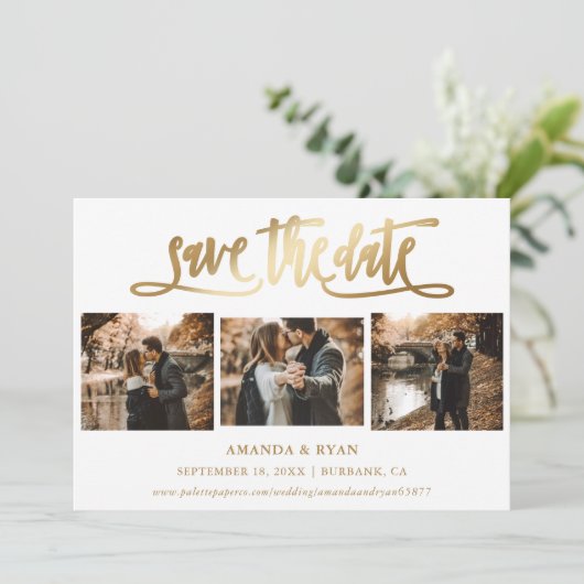 De moderne gouden Band van het Manuscript Foto bew Save The Date (Staand voorkant)