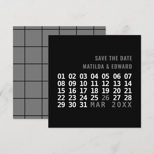 De moderne grafische kalenderbruiloft bewaart de d save the date (Voorkant / Achterkant)
