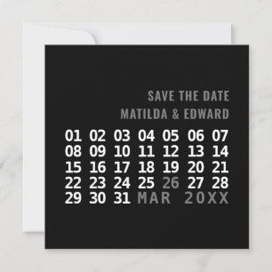 De moderne grafische kalenderbruiloft bewaart de d save the date