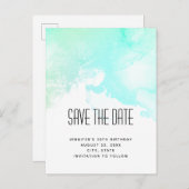 De moderne Groene & Blauwe Waterverf sparen de Dat Uitnodiging Briefkaart (Voorkant / Achterkant)