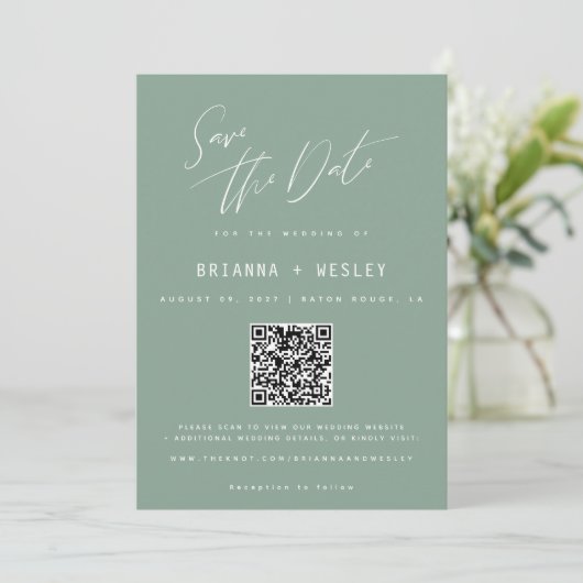 De moderne Groene QR-codefoto slaat de datum op Save The Date (Staand voorkant)