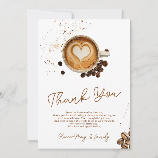 De moderne Herfst Coffee Baby is een Baby shower Bedankkaart (Voorkant)