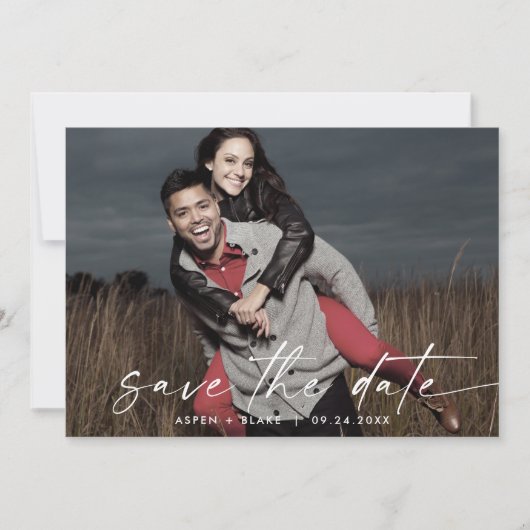 De moderne Horizontale Donkere Foto van het Manusc Save The Date (Voorkant)