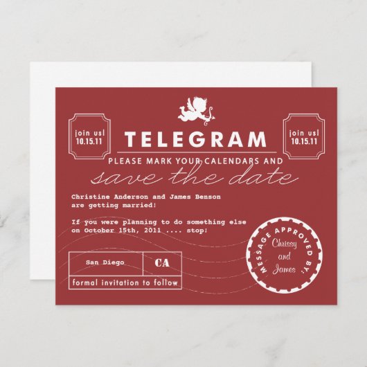 De moderne Kaart van Telegram sparen de Datum - Ro (Voorkant / Achterkant)