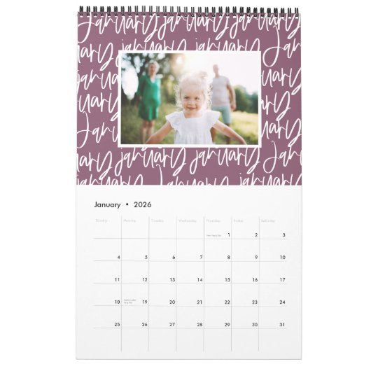 De moderne kalender van het markerpenfotoscript (Jan 2026)