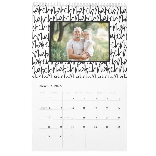 De moderne kalender van het markerpenfotoscript (Mar 2026)
