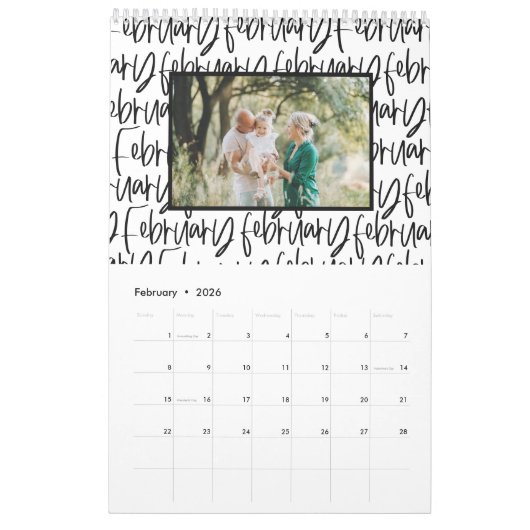 De moderne kalender van het markerpenfotoscript (Feb 2026)