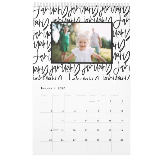 De moderne kalender van het markerpenfotoscript (Jan 2026)