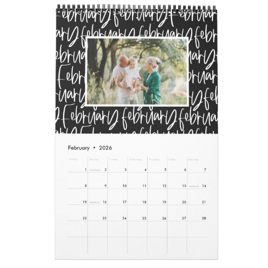 De moderne kalender van het markerpenfotoscript (Feb 2026)