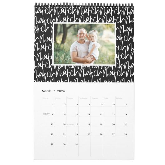 De moderne kalender van het markerpenfotoscript (Mar 2026)