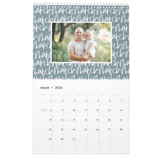 De moderne kalender van het markerpenfotoscript (Mar 2026)