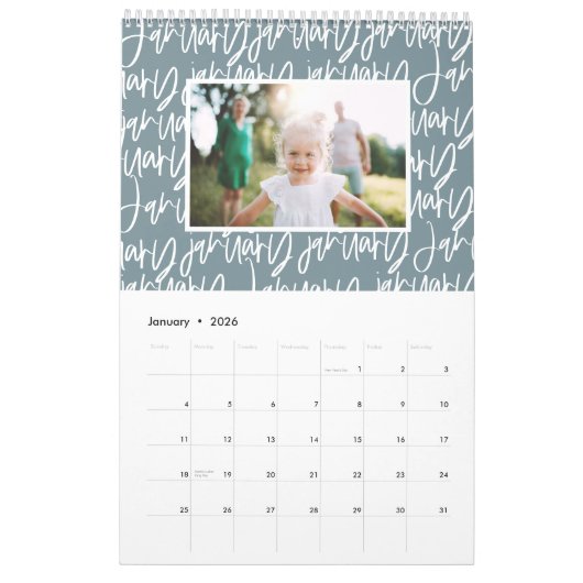 De moderne kalender van het markerpenfotoscript (Jan 2026)