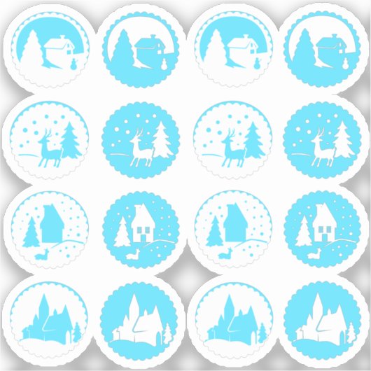 De moderne kerstwinterscène stelt Ice Blue in Sticker (Voorkant)