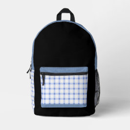 De Moderne Klassieker — Blauwe & Witte Gingham Bedrukte Rugzak