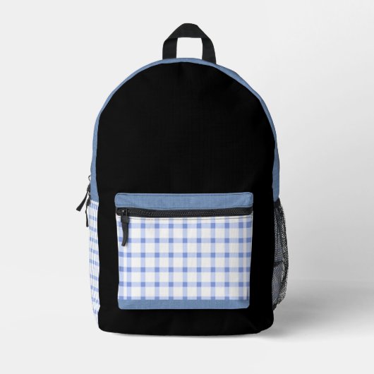 De Moderne Klassieker — Blauwe & Witte Gingham Bedrukte Rugzak (Voorkant)