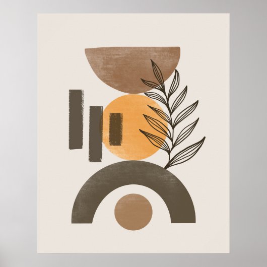 De moderne Kleur van de Aardetoon Abstract Botanis Poster (Voorkant)