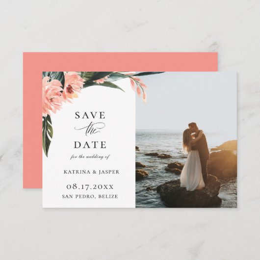 De moderne Koraal van Tropics Foto sparen de Datum Aankondiging (Voorkant / Achterkant)