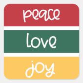 De moderne Kute Peace Love Joy kerstbegroetingen Vierkante Sticker (Voorkant)