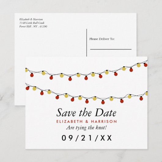 De moderne Lichten van het Koord, Rood & Goud spar Aankondigingskaart (Voorkant / Achterkant)