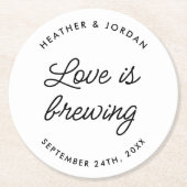 De moderne liefde bruist bruiloftsreceptie ronde kartonnen onderzetter (Voorkant)