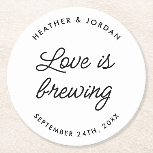 De moderne liefde bruist bruiloftsreceptie ronde kartonnen onderzetter (Voorkant)