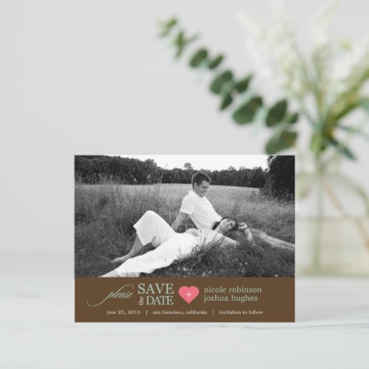 De moderne lieverd Save the Date Briefkaart (Staand voorkant)