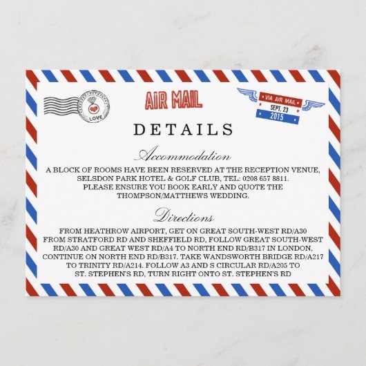 De Moderne Luchtpost Trouwcollectie Informatiekaartje (Voorkant)