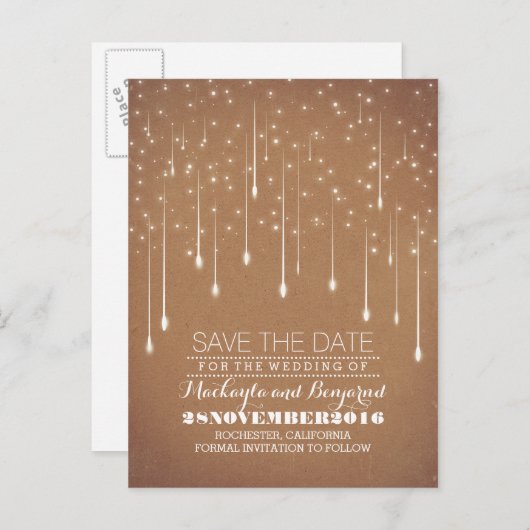 De moderne maar  snaarlichten bewaren de datum aankondigingskaart (Voorkant / Achterkant)