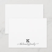 De moderne Manuscript Familienaam Monogram zwart-w Notitiekaartje (Voorkant / Achterkant)