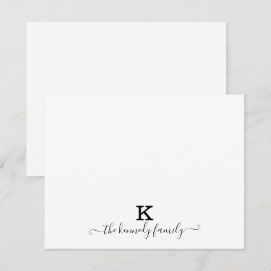 De moderne Manuscript Familienaam Monogram zwart-w Notitiekaartje (Voorkant / Achterkant)