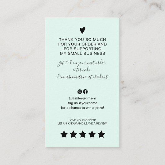 De moderne manuscript QR code mint groene orde bed Visitekaartje (Achterkant)