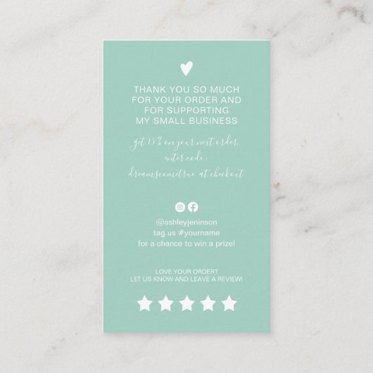 De moderne manuscript QR code mint groene orde bed Visitekaartje (Achterkant)