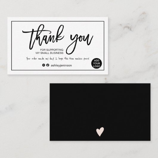 De moderne manuscript zwarte witte orde bedankt u visitekaartje (Voorkant / Achterkant)