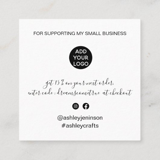 De moderne manuscriptdoopvont zwarte en witte orde vierkante visitekaartje (Achterkant)