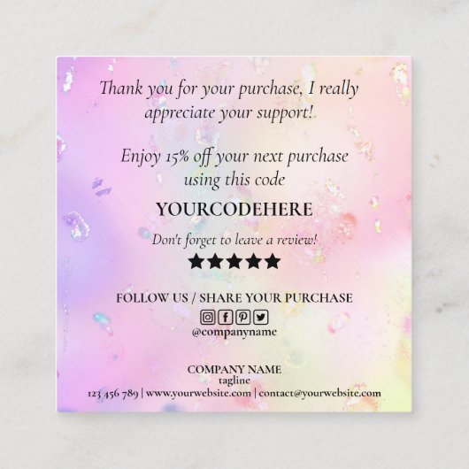 de moderne manuscriptirdescent bedankt u voor uw o vierkante visitekaartje (Achterkant)