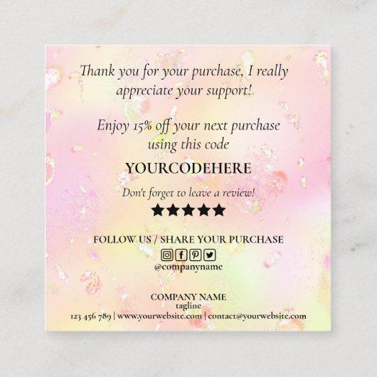 de moderne manuscriptirdescent bedankt u voor uw o vierkante visitekaartje (Achterkant)