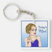 De moderne Mood, Retro Lady die de vogel overspoel Sleutelhanger (voorkant)
