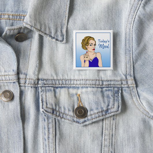 De moderne Mood, Retro Lady die de vogel overspoel Vierkante Button 5,1 Cm (In situ)