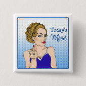 De moderne Mood, Retro Lady die de vogel overspoel Vierkante Button 5,1 Cm (Voorkant)