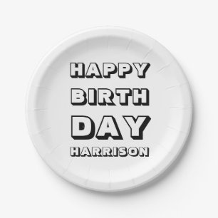 De moderne Naam van de Douane Happy Birthday zwart Papieren Bordje