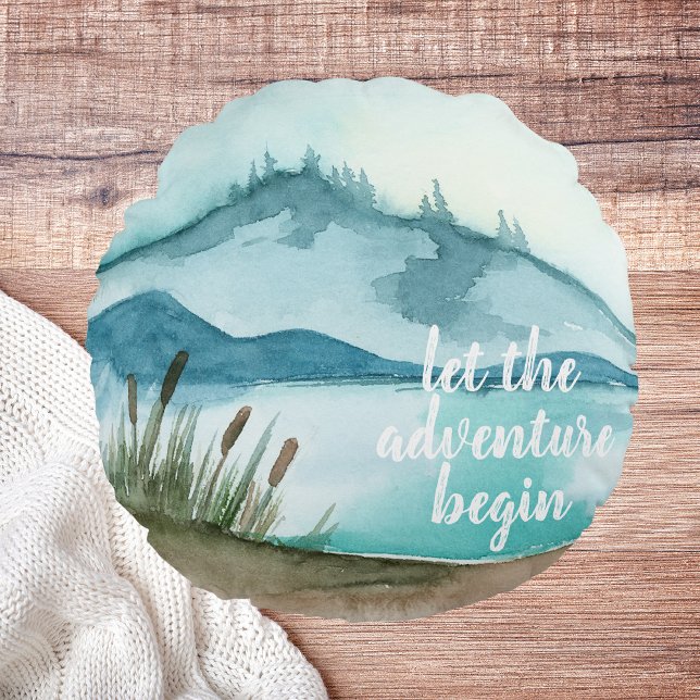 De moderne Natuur van de Waterverf laat het avontu Rond Kussen (Creator heeft geüpload)