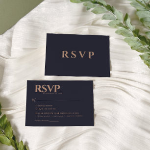 De moderne Navy en Roos Gold Wedding RSVP Kaartje