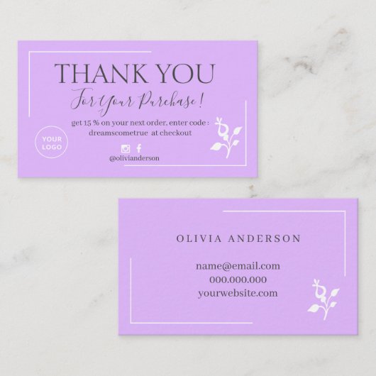 De moderne Paarse manuscriptorde bedankt u zaken Visitekaartje (Voorkant / Achterkant)