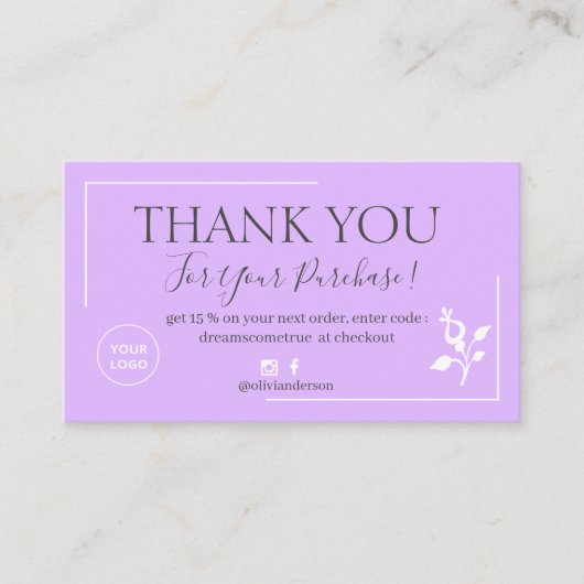 De moderne Paarse manuscriptorde bedankt u zaken Visitekaartje (Voorkant)