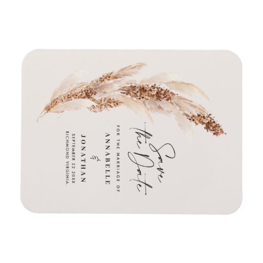 De moderne pampas-grasbruiloft redt de datum magneet (Horizontaal)