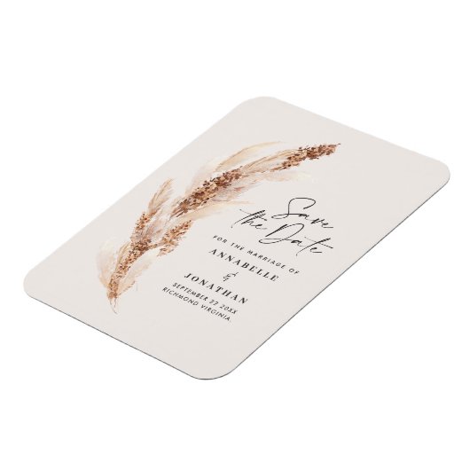 De moderne pampas-grasbruiloft redt de datum magneet (Linkerzijde)