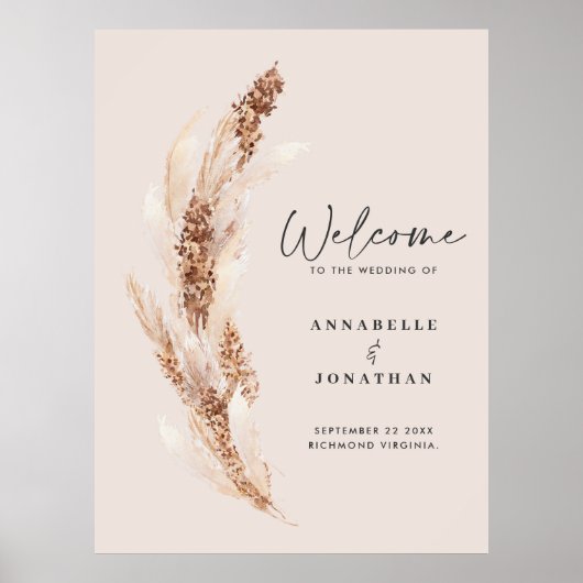 De moderne pampasgrasbruiloft van de begroting hee poster (Voorkant)