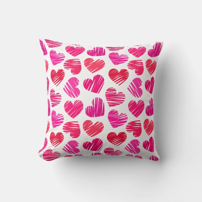 De moderne rode en roze Doodled Hearts Valentijn Kussen (Voorkant)
